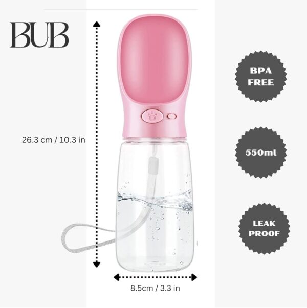 BUB Portable Dog Water Bottle, Travel Bottle, Feeding & Watering Supplies for Dogs, Leak Proof Dog Essentials Dog Walking Accessories Leak Proof Drinking Dispenser Gifts for Dogs (550ML, PINK) - Image 4