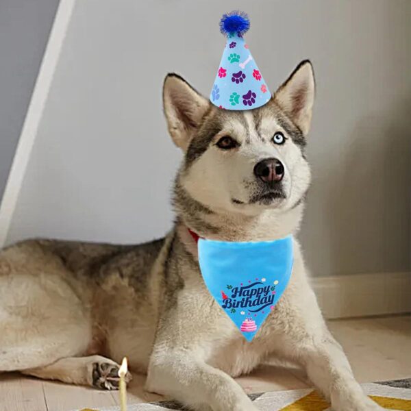 BIPY Blue Birthday Hat and Banadana Set with Collar For Meduim Large Dogs Reusable Headwear Caps Cat and Dog Celebration Birthday Decoration Pet Birthday Party Supplies - Image 6