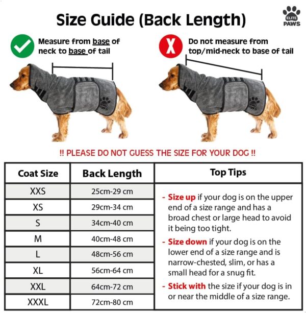 Elite Paws® UK: Luxury Microfibre Dog Drying Coat: All-Season Thick Robe, Dries Pets in About 20-30 Mins, Ultra Absorbent, Super Soft, For Bath, Grooming, Travel, Puppy & Adult, Machine Wash (XL) - Image 6