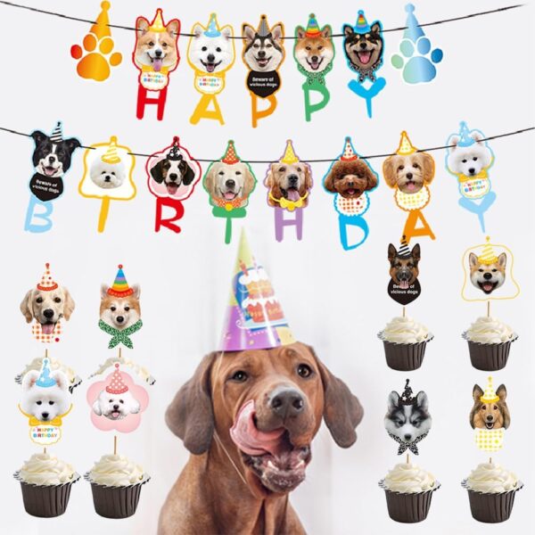 24Pcs Dog Themed Party Decoration Set,Birthday Decorations Doggy Theme Puppy Party Set Dog Party Supplies Pet Dog Party Pack for Birthday Party Including Cupcake Toppers Kids Birthday Decorations - Image 8