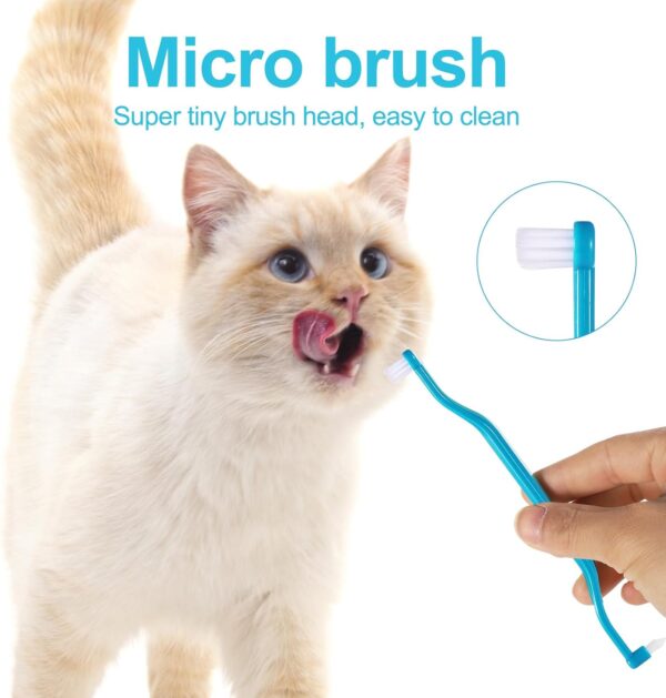 2pcs Cat Toothbrushes, Dual Sided Cat Teeth Cleaning Brush with Micro Brush Head & Curved Handle Deep Cleaning Toothbrush for Kitten Small Dog Puppy Cat Pet Dental Care Supplies (Blue Purple) - Image 3