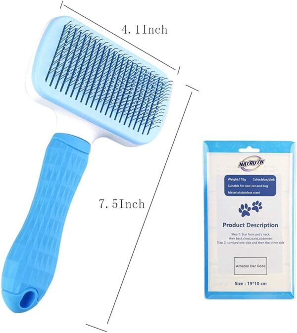 NATRUTH Self Cleaning Slicker Brush for Dogs and Cats,Pet Grooming Tool,Removes Undercoat,Shedding Mats and Tangled Hair,Dander,Dirt, Massages Particle,Improves Circulation (blue) - Image 3