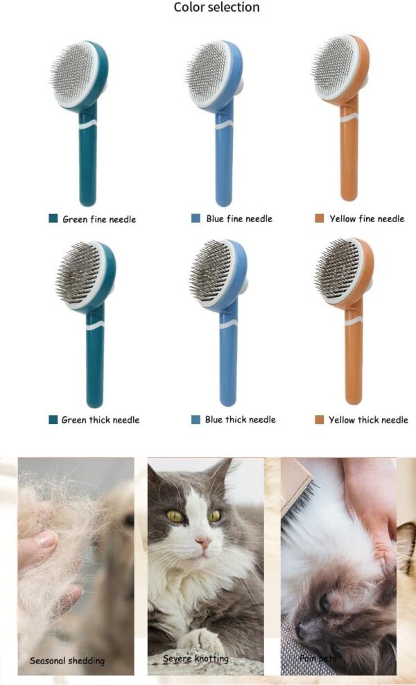 Self Cleaning Cat Dog Slicker Brushes with Smooth handle,Pet Grooming Tool with Cleaning Button for Cat Dog Shedding Tools Cat Dog Massage Clean Tangled Brush (Blue, thick needle) - Image 8