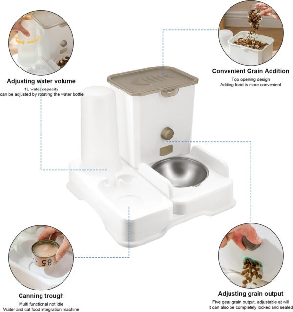 Beowanzk Automatic Feeders for Cats and Dogs Cat Dry Food Dispenser and Cat Water Dispenser Set 3.8L Feeding & Watering Supplies for Cats Kitten Small Dog Puppy (White) - Image 3