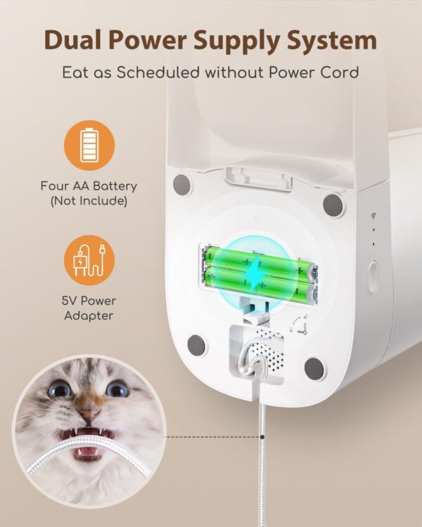 Nobleza 4L Automatic Cat Feeder, APP Control, 2.4G WiFi Smart Dry Food Dispenser with Stainless Steel Bowl, 10s Voice Recorder, Battery Operated, Portion Ccontrol, 1-10 Meals per Day. - Image 6