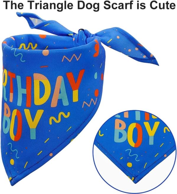 Dog Birthday Bandana, Birthday Dog Bandana Boy Dog Neckerchief for Dog Birthday Present Triangle Dog Scarfs Bandanas for Small Medium Dogs Pets Birthday Party Supplies (Blue) - Image 3