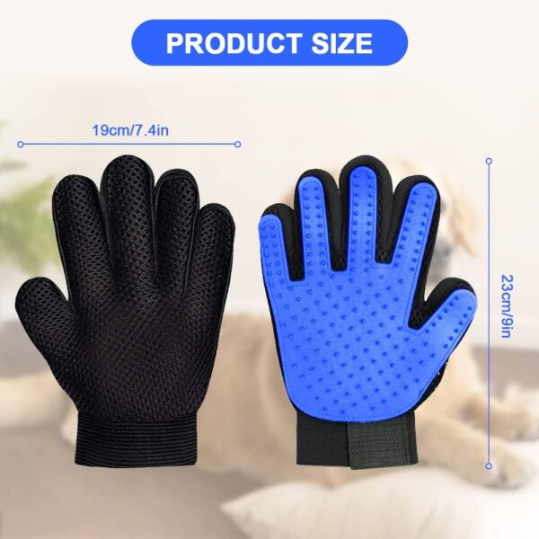 flintronic Pet Hair Removal Gloves Cat & Dog Grooming Gloves, Blue Silicone Pet Hair Removal Gloves Bath Tool for Pets Home, 2 Piece Set - Image 2