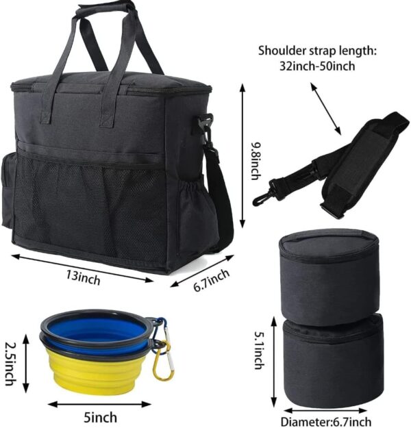 Dog Travel Bag Pet Multi-Use Dog Outdoor Bag with Locking Safety Zippers, Food and Accessory Overnight Black Carrier Bag for Traveling For Dogs, Cats & Pets Includes Bowls, Matt & Shoulder Strap - Image 3