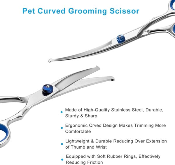 Pet Grooming Scissors, Jiasoval 6" Up Curved Dog Grooming Scissors Set with Safety Round Tip, Stainless Steel Pet Grooming Dog Cat Hair Cutting Trimming Scissors - Image 3