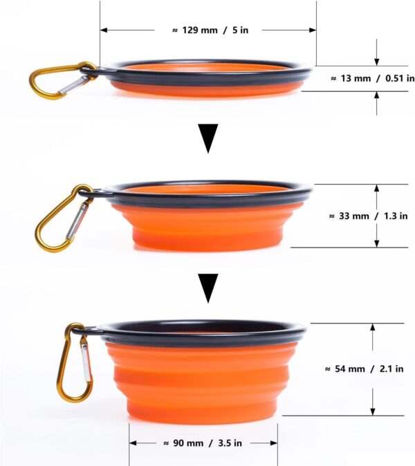 Collapsible Travel Dog Bowl, Portable Pet Cat Food Water Feeding Bowl, Set of 2(orange and black) - Image 3