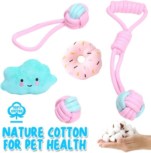 7Pcs Dog Toys for Small Dogs, Puppy Chew Toys from 8 Weeks, Natural Cotton Dog Rope Toys, Squeaky Plush Dog Toy, Puppy Teething Toys, Dog Toys Set for Small Mediuem Dogs - Image 3