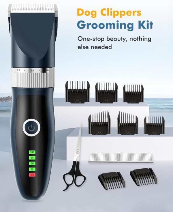 ETROBOT Dog Clippers, Dog Grooming Kit Clippers, Rechargeable Cordless Pet Clippers LED Display, Low Noise Electric Pet Clippers Professional for Thick Hair with 8 Combs for Dogs Cats - Image 6