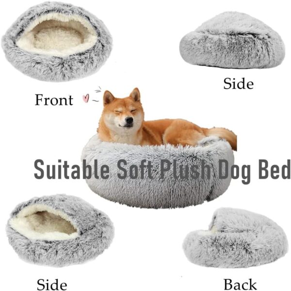 Kongming Grey Small Dog Bed 40 * 40CM(16"×16") Large Cat Bed,Doughnut Donut Dog Bed with Cave, Pet Bed Washable Fluffy Anti Anxiety Calming Dog Bed,Chew Resistant Faux Fur Plush Dog Snuggle Bed - Image 7