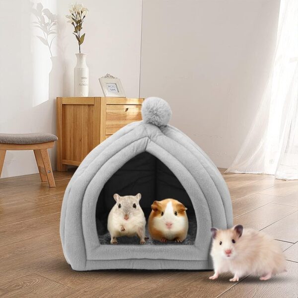 Small Animal Pet Winter House,Pet Tent Cave Bed for Cats/Small Dogs,Guinea Pig Bed,Cat Bed House,Rabbit Bed Warm Guinea Pig Cave Beds with Removable Cushion for Hamster Small Animals,25x25CM Gray - Image 7