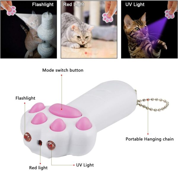 KETIEE Cat Toys LED Pointer, 7 in 1 Multifunction Cat Chaser Toys Mini Flashlight Paw Shape Battery Operated Cats Tracker LED Lighting Toy Interactive Pet Cat Training Exercise Tool,White - Image 5