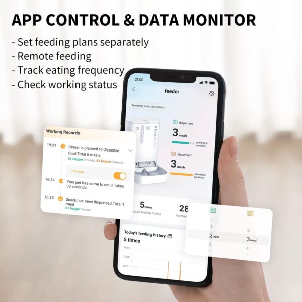 PETKIT Automatic Cat Feeder with Camera,1080P HD Video with Night Vision, 5L Auto Pet Feeder for Cat Dog, 2-Way Audio, Battery-Backup, Low Food & Motion Sensor, WiFi Enabled Cat Food Dispenser - Image 4