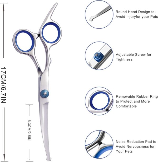 Pet Grooming Scissors, Jiasoval 6" Up Curved Dog Grooming Scissors Set with Safety Round Tip, Stainless Steel Pet Grooming Dog Cat Hair Cutting Trimming Scissors - Image 2