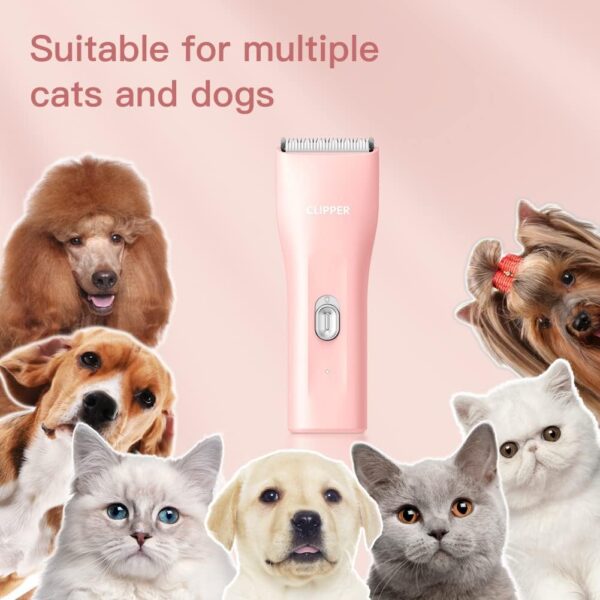 Professional Dog Clippers for Thick Hair, Cordless Cat Clippers for Matted Fur, Rechargeable Pet Dog Grooming Clippers Trimmer for Puppy,Cats,Rabbit,Pink - Image 2