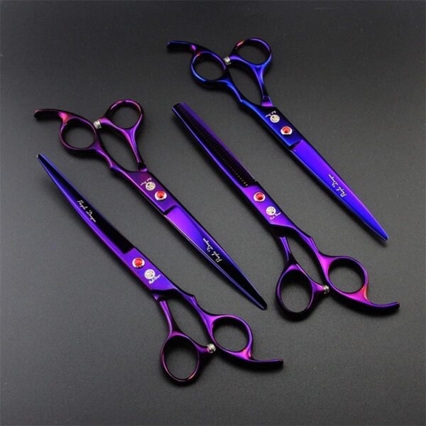 Professional 7.0 inch 4PCS Pet Grooming Scissors Kit Japan Premium Steel Straight & Curved & Thinning Blade Dog Hair Cutting Shears Set with Case,Purple - Image 3