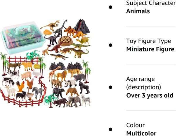 TOEY PLAY 3 in 1 Animals Toys, Farm Animals, Wild Jungle Zoo Animal, Dinosaur Toy, Mini Animal Figures Set with Carry Case, 56PCS, Gifts for Kids Boys Girls 3 4 5 6 Years Old - Image 7