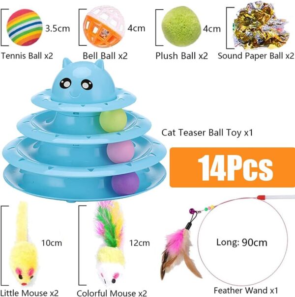 Speedy Panther 14 Pack Cat Toys Interactive for Indoor Cats Kitten Toy Fun Roller Exerciser 3 Level Cat Teaser Ball Toys Cat Feather Wand Toy - Image 2