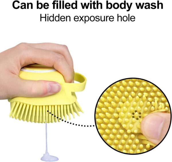 Dog Cat Bath Brush Soft Silicone Dog Rubber Bathing Brush Pet Grooming Shampoo Dispenser Brushes Puppy Cats Shower Hair Fur Grooming Cleaning Scrubber for Short Haired Dogs Cats Shower - Yellow - Image 5