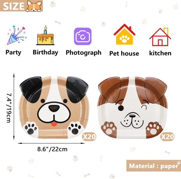 Dog Shaped Dinner Plates, Dog Birthday Party Paper Plates, Dog Themed Party Tableware for Birthday, Party, Baby Shower, Puppy Theme Party Supplies (40ct, Dog Shaped Plates) - Image 2