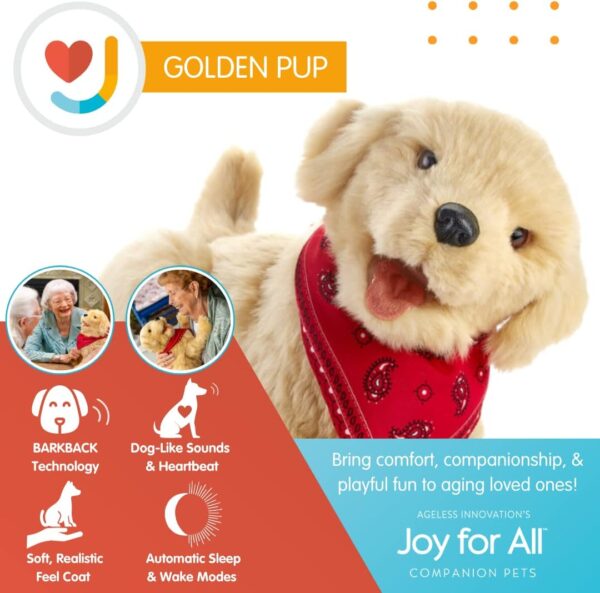 Ageless Innovation Joy For All Interactive Pet Dog - Lifelike & Realistic Companion with Soft Fur, Head and Tail Movements, Real-Feel Heartbeat and Two-Way Barkback Technology - Golden Pup - Image 3