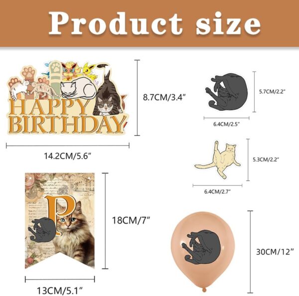 32 Pcs Cat Birthday Party Balloon Lovely Retro Cat Theme Party Supplies Happy Birthday Animal Cat Banners Balloons Cake Toppers Deco for Baby Shower - Image 3