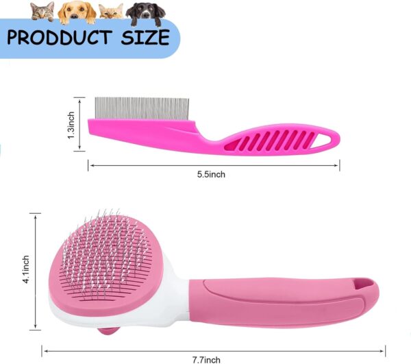 Cat Brush for Shedding and Grooming, Pet Self Cleaning Slicker Brush with Cat Hair Comb by ZITSMS(Pink) - Image 2