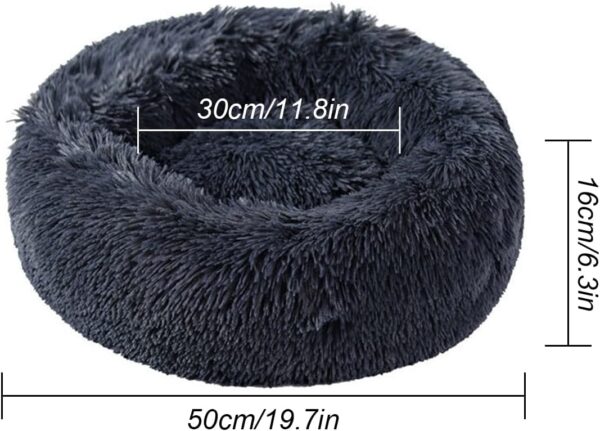 UUEMB 50cm Calming Dog Cat Bed, Plush Donut Pets Beds for Small Dogs Cats, Soft Puppy Kitten Cuddler Round Bed Cushion, Washable Warm Dog Beds for Improved Sleeping (Dark Grey) - Image 3