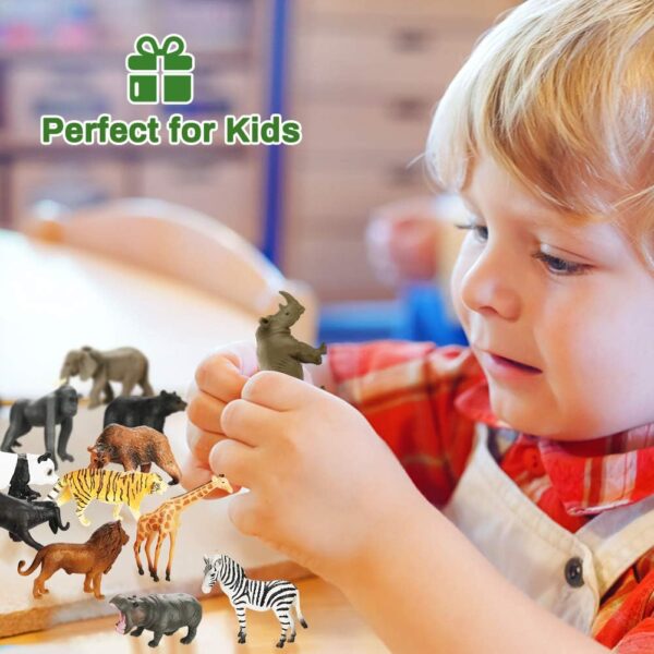 Achort Mini Animal Figures Set 12Pcs Safari Animal Toys Small Zoo Animals Figures Realistic Wild Animal Toy for Kids Toddlers Educational Learning Playset with Elephant Tiger Giraffe Zebra Panda - Image 7