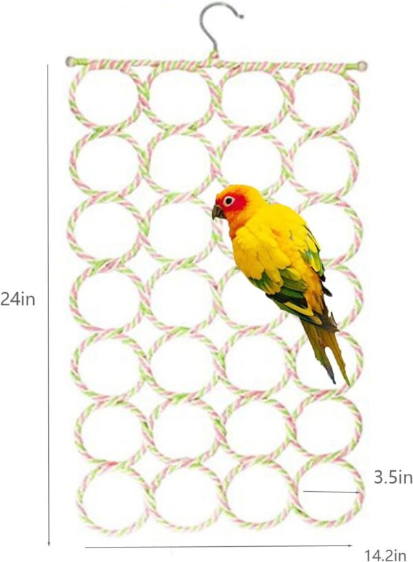 Bohue 2Pcs Bird Swings Stand Parrot Hanging Climbing Net 28 Laps of Climbing Net Bird Toys Cotton Rope Hammock Ladder Circle Swing Frame - Image 2