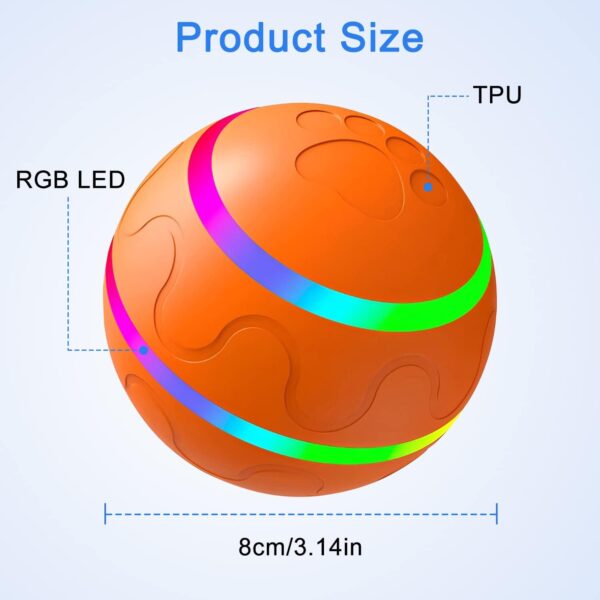 Smart Interactive Dog Toys Balls with Remote Control,Self Moving Dog Ball,Smart Ball for Dogs,Rotating Bouncing Dog Ball for Medium-Large Breeds,with LED Light,Rechargeable,IP54 Water-Proof(Orange) - Image 2