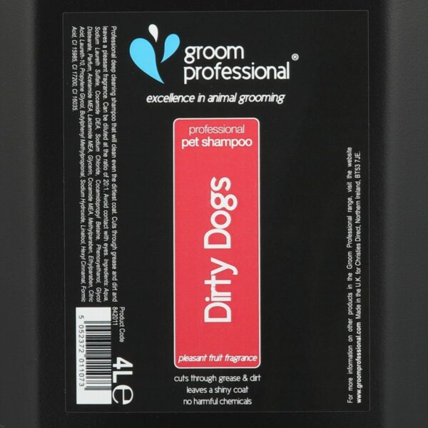 GROOM PROFESSIONAL Dirty Dogs Shampoo - Dog Shampoo for Smelly Dogs - Deep Cleansing Shampoo for Dogs - For Dirty and Greasy Coats - Leaves the Coat Soft and Clean - Fruity Scent, 4 Litre - Image 2