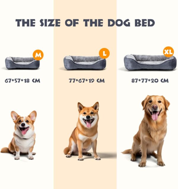 Nobleza Dog Bed Medium, Super Soft Dog Beds Medium Washable, Warm Plush Puppy Bed for Cats and Small Medium Dogs, Rectangle Grey Pet Sofa Bed with Anti-Slip Bottom, 67x57x18cm - Image 5