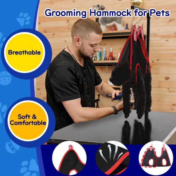 LUCKUP Dog Grooming Arm with Clamps, Pet Grooming Table Arm with Hammock Harness &Two No Sit Haunch Holder, Adjustable Pet Grooming Supplies for Small/Medium Pets, Black - Image 3