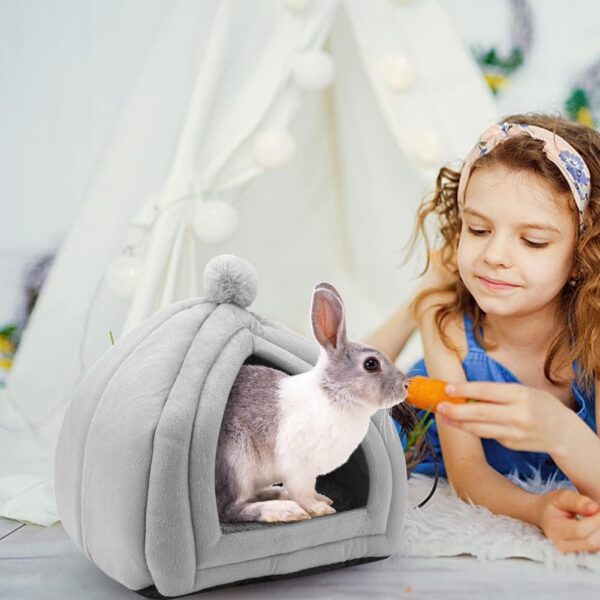 Small Animal Pet Winter House,Pet Tent Cave Bed for Cats/Small Dogs,Guinea Pig Bed,Cat Bed House,Rabbit Bed Warm Guinea Pig Cave Beds with Removable Cushion for Hamster Small Animals,25x25CM Gray - Image 6