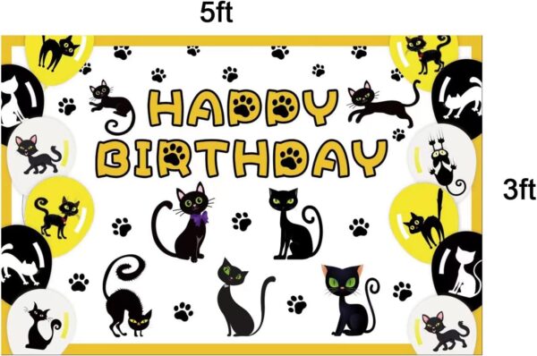 Black Cat Birthday Party Supplies Cat Themed Party Decoration Set Includes 5 x 3ft Black Cat Backdrops, Cat Happy Birthday Banner, Cake Topper, Cupcake Toppers, Balloons - Image 2