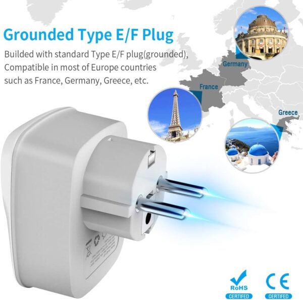 UK to European Travel Adapter 2 Pack, Schuko Grounded Euro EU Plug Adapter with 2 USB Ports for Most of Europe Spain Germany France Iceland Poland Russia and More (Type E/F) - Image 2