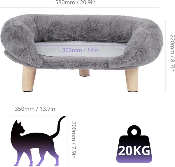 GIOPACO Elevated Pet Bed, Cat Dog Stool Bed with Sturdy Wood Legs Pet Chair, Plush Pet Bed, Round Warm Cuddler Kennel Soft Puppy Sofa for Small Dog Kitten, Relief and Improved Sleep (Grey) - Image 3