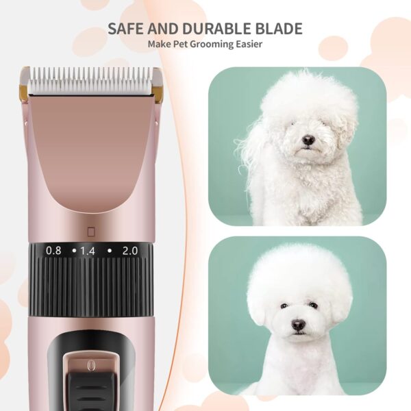 Dog Grooming Clippers Kit Ninonly Professional Pet Grooming Set Rechargeable, Cordless, Electric Pet Hair Clippers Set with 4 Combs and Cleaning Brush Nail Kits for Dogs, Cats and Other Pets Rose - Image 5