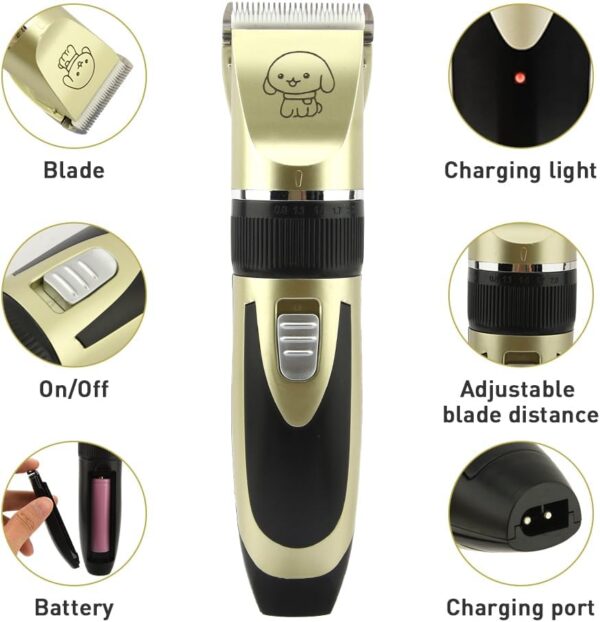 Dog Grooming Kit, Professional Low Noise Cordless Dog Clippers Rechargeable Cordless Hair Trimmer Tool with 4 Limit Brushes Comb and Attachments for Dogs, Cats and Other Pet Hair - Image 3