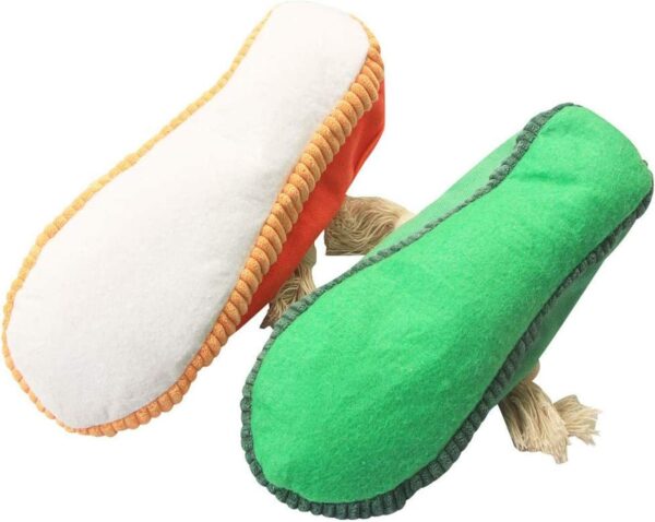 Yueser Dog Chew Shoe Toy, 2 Pcs Dog Squeaky Chew Toy Funny Shoes Sound Toy Slipper Pet Supplies Teeth Cleaning Bite Sound Toy for for Small and Medium Pets (Orange,Green) - Image 3