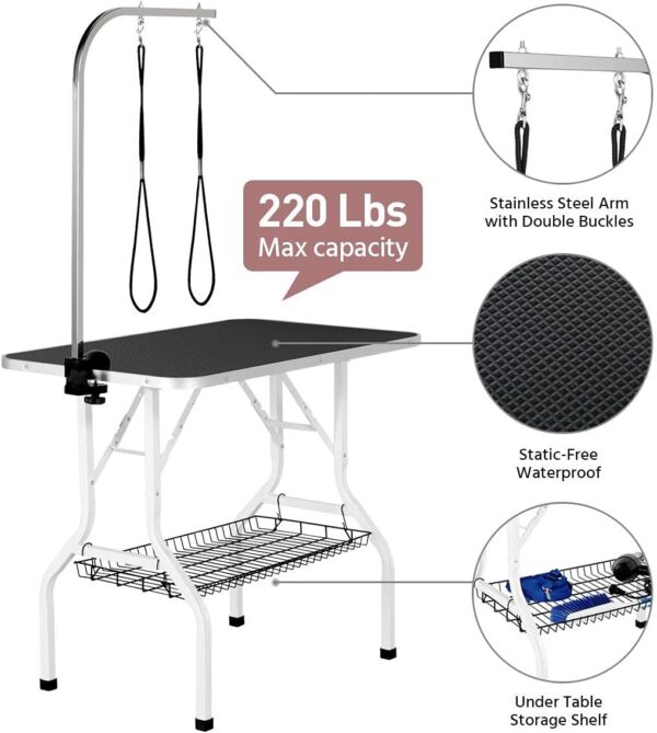 Yaheetech 36� Adjustable Pet Dog Grooming Table with Storage Basket 2 Grooming Loops Arm Pet Beauty Trimming Salon Table Maximum Capacity Up to 100KG - Image 5