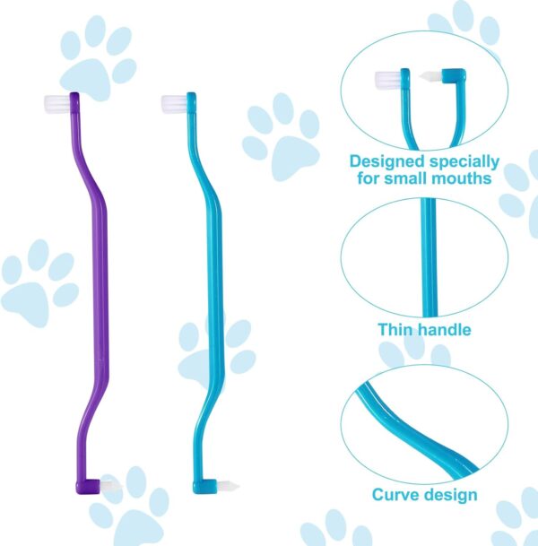 2pcs Cat Toothbrushes, Dual Sided Cat Teeth Cleaning Brush with Micro Brush Head & Curved Handle Deep Cleaning Toothbrush for Kitten Small Dog Puppy Cat Pet Dental Care Supplies (Blue Purple) - Image 6