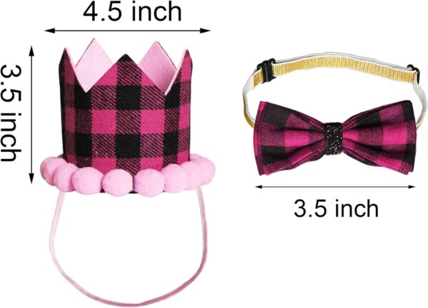 JOTFA Dog Birthday Party Supplies, Plaid Dog Birthday Bandana Girl with Dog Birthday Number Crown Hat Bowtie for Small Medium Dogs Birthday Outfit (Pink, Bandana & Hat & Bow Tie & Number) - Image 4