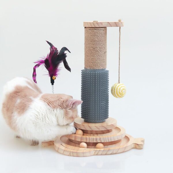 Marchul 5 in 1 Cat Toys, Cat Sisal Rope Scratching Post with Hanging Ball, Interactive Track Toy Ball for Cat with Springy Feather, Cat Massaging Scratch Post for Indoor Playing - Image 7