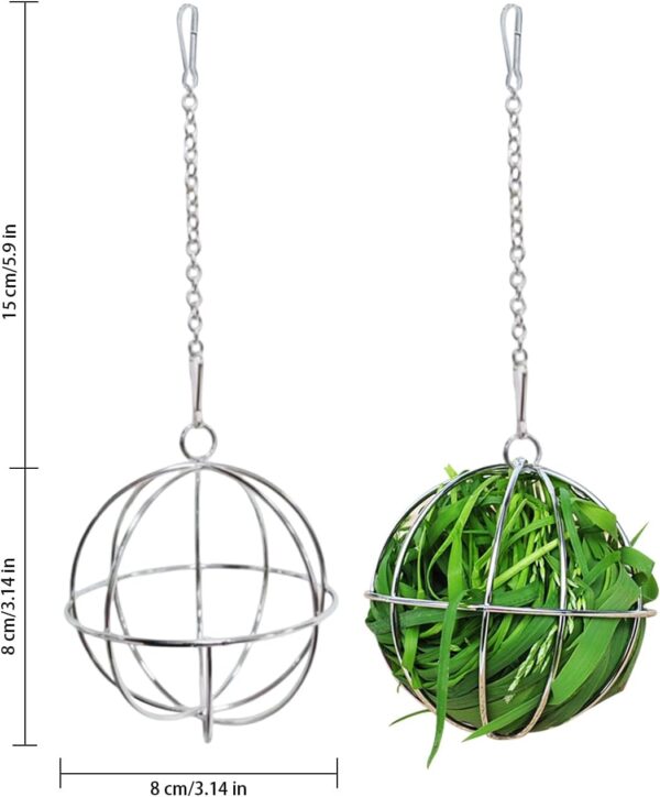 NAUZE Hay Feeder Ball Bunny Hay Feeders Stainless Steel Hanging Sphere Rabbit Feeder for Guinea Hamster Rabbits Small Animal Pet Supplies (2) - Image 2