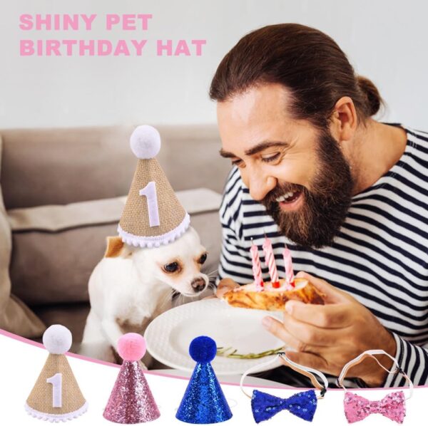 Anwangda 5PCS Pet Birthday Hat Kit, Pet Birthday Hat and Bow, Sparkling Sequin Birthday Hats, Dog Cat Birthday Party Decoration Headwear, Pets Birthday Party Supplies for Cat and Dog - Image 5